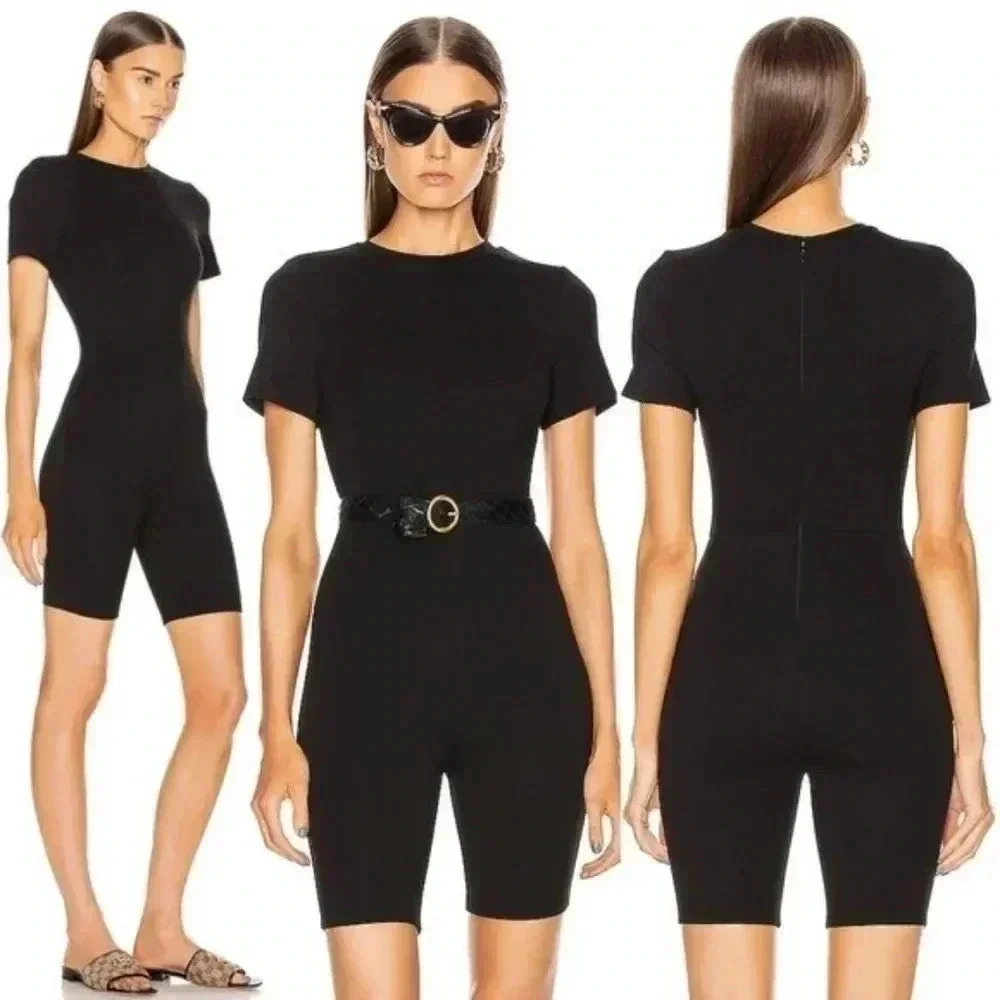 GRLFRND Revolve Short Sleeves Biker Short Joni Romper Black
